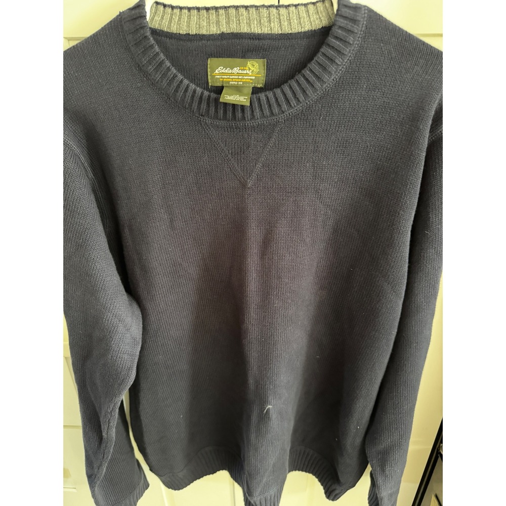 Eddie Bauer Mens Navy Blue Cotton Crew Neck Sweater L‎ G - Picture 1 of 4